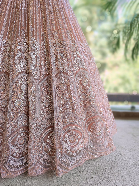 Chandani Peach Lehenga Set with Embroidery, Beads & Sequin Work