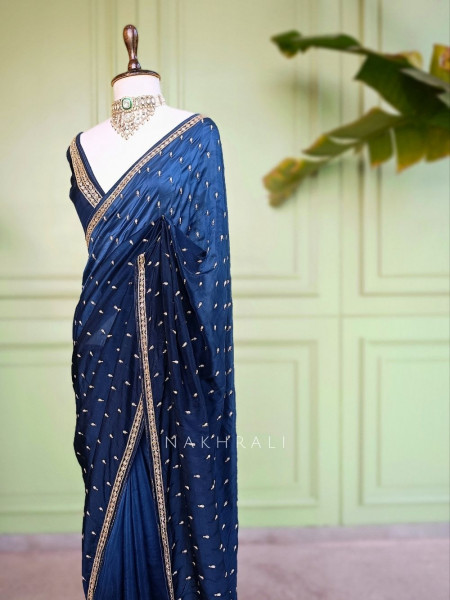 Sangini Blue Saree Zari Butti Work