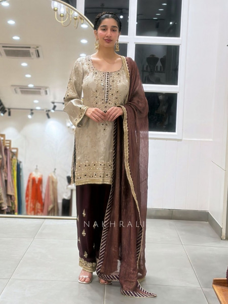 Aubergine Cream Salwar Suit Set