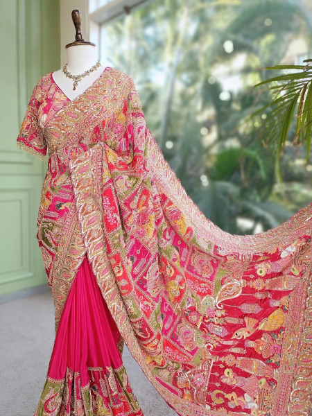Noor-E-Border Magenta Viscose Georgette Designer Saree