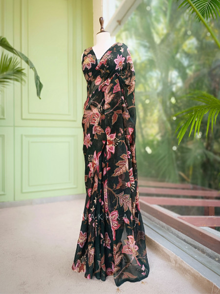 Dahlia Green Organza Saree with Sequin and Cut Dana Work