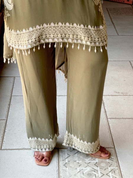 Aarvi Olive Suit Set with Intricate Embroidery Work