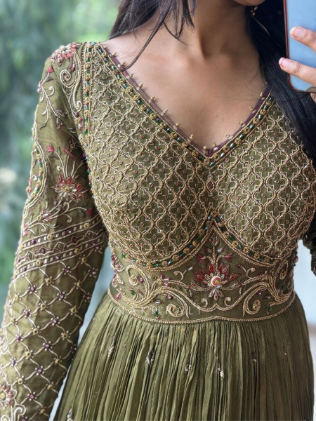 Zeenat Mehndi Green Anarkali Suit Set