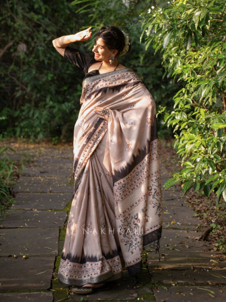 Taruja Beige Silk Saree with Traditional Print