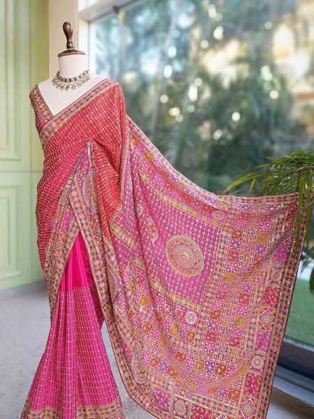 Ruby Multicolor Saree with Heavy Zardozi Border