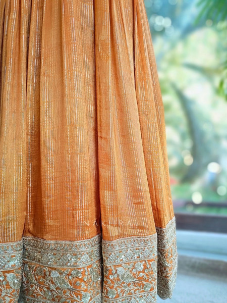Zarelle Orange Anarkali with Zari Sequin Work and Dupatta