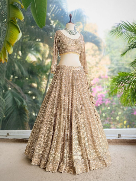 Rishmika Gold Bridal Lehenga with Sequin and Bead Work