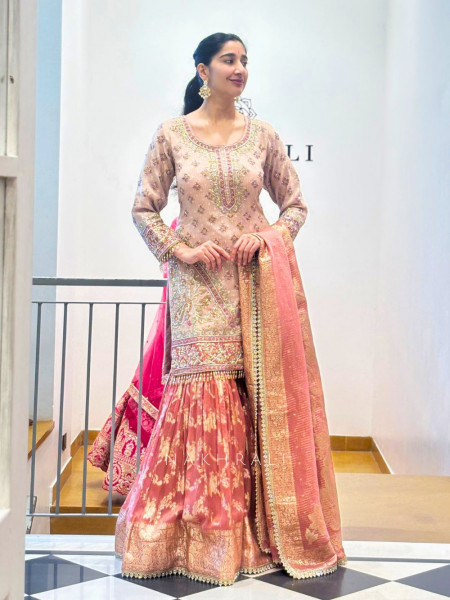 Gulnaz Pink Sharara Set with Zari and Sequin Work