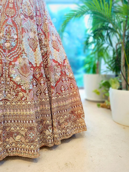 Regal Radiance Orange Embroidered Bridal Lehenga