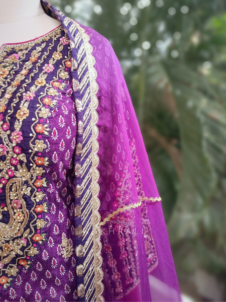 Farah Bloom Purple Gharara Set with Zari & Sequin Work