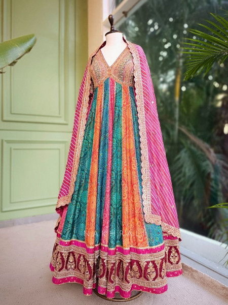 Rangini Multicolor Anarkali Suit Set with Zari and Sequin Work