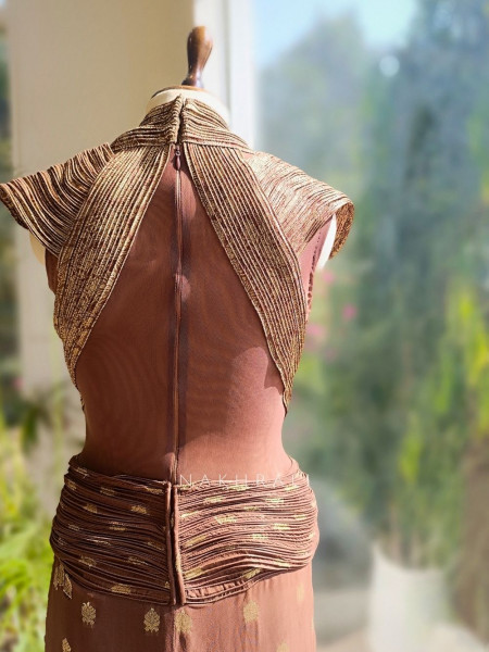 Kaizel Brown Indo-Western Gown with Brocade Butis