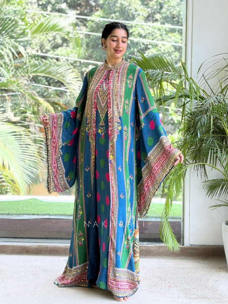 Boho-Chic Polka Long Kurta Jacket Set