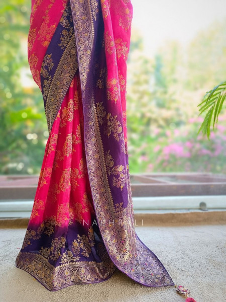 Eclipse Purple Magenta Zari Weaved Saree with Running Blouse Piece