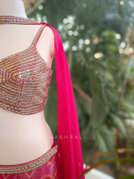Anaya Magenta Palazzo Set with Mirror & Cut Dana Work