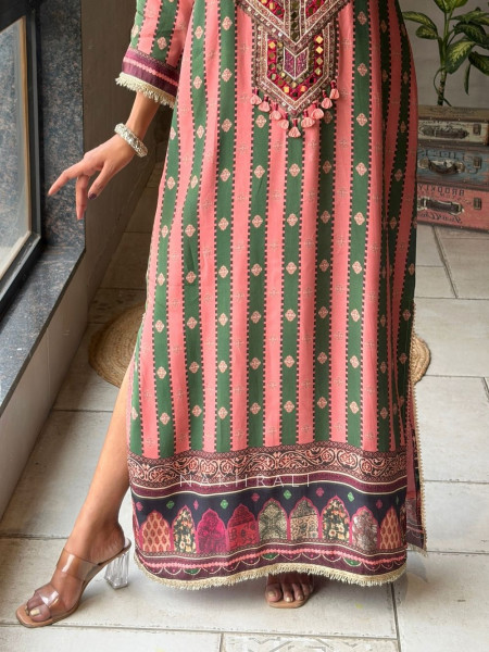 Kairaa Gajari Straight Dress with Mirror and Embroidery Work