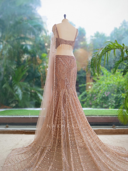 Cressida Beige Net Indo-Western Fishtail Lehenga Set