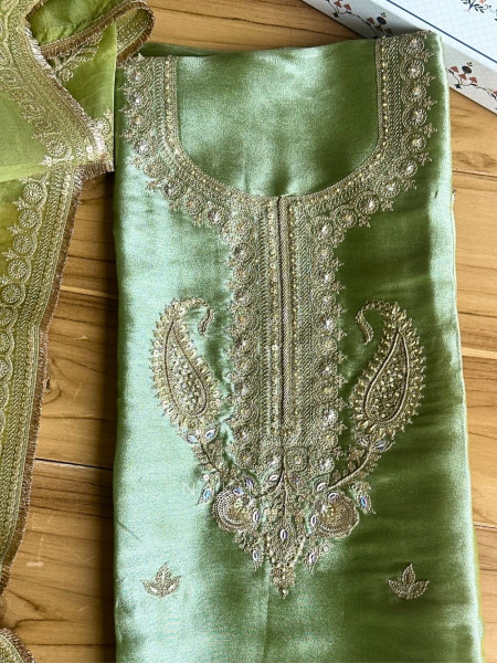 Aroha Green Paisley Dress Material