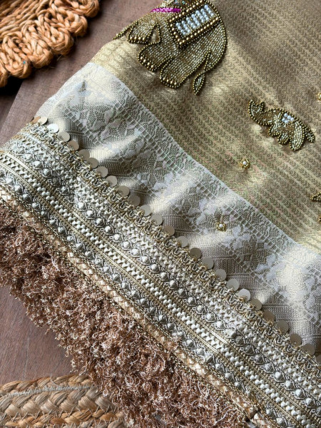 Gajshri Antique Gold Banarasi Katan Tissue Silk Saree