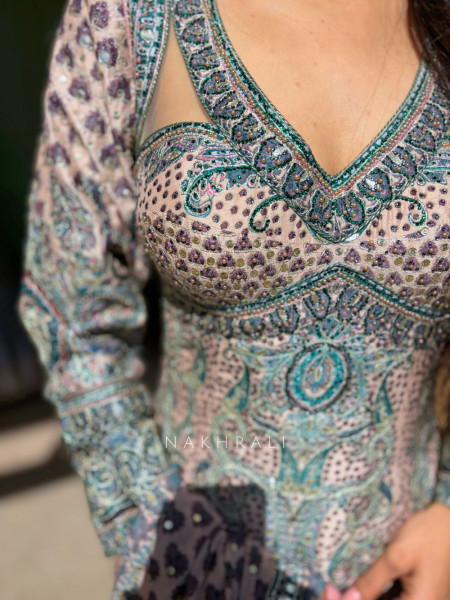 Aarini Beige Gharara Suit Set with Stone Work