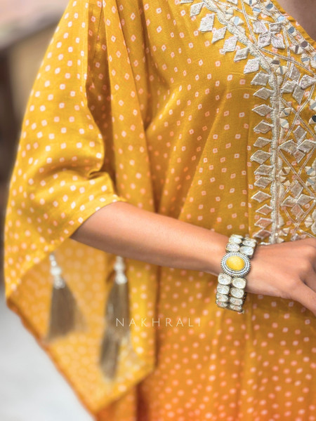 The Pop Yellow Kaftan Set with Gota Patti Work