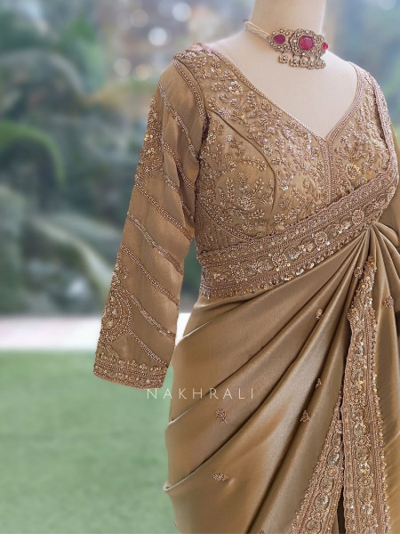 Hiranya Pista Green Metallic Tissue Silk Saree with Cutdana, Sequin & Paisley Embroidery