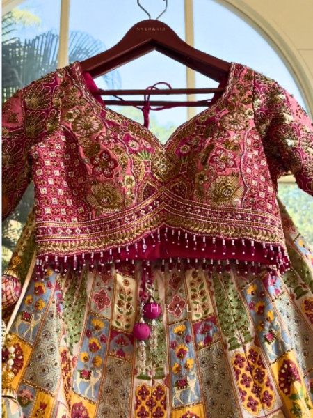 Jharokha Multicolor Lehenga with Mirror and Bead Work