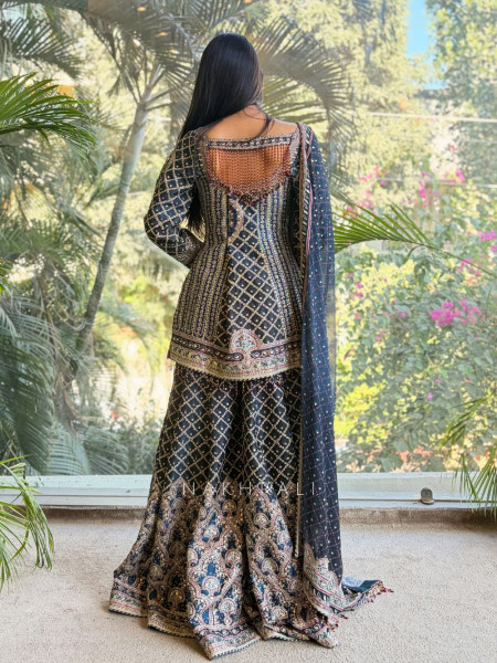 Kiyana Grey Tissue Kurta Palazzo Set with Banarasi Dupatta