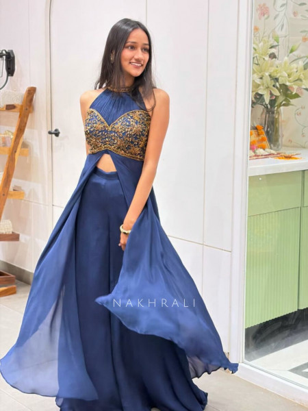 Ivara Blue Halter Palazzo Ensemble