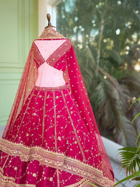 Riva Maroon Unstitched Lehenga Set with Zari and Sequin Work