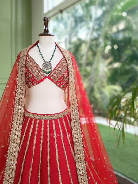 Jharokha Palace Crimson Red Bridal Lehenga
