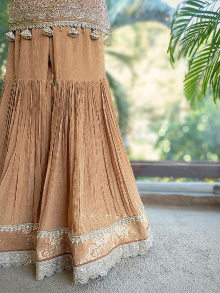 Zaria Beige Festive Gharara Set with Embroidered Kurti