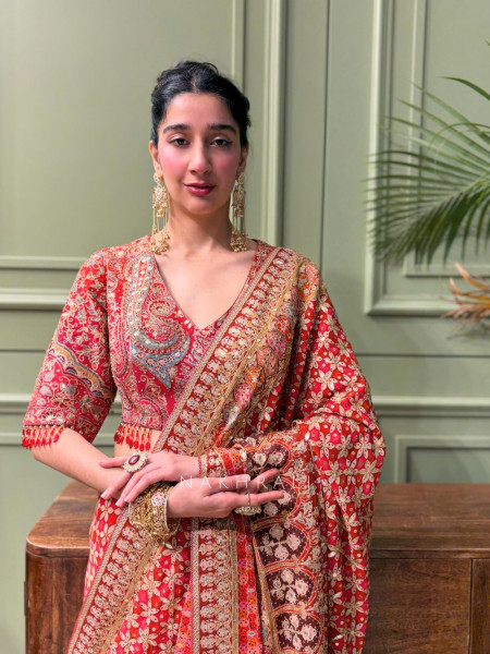 Shringar Red Saree with Zari Sequin Stone Work