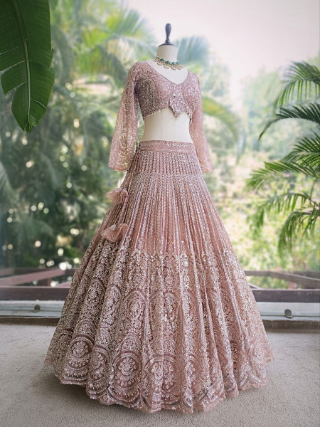 Chandani Peach Lehenga Set with Embroidery, Beads & Sequin Work