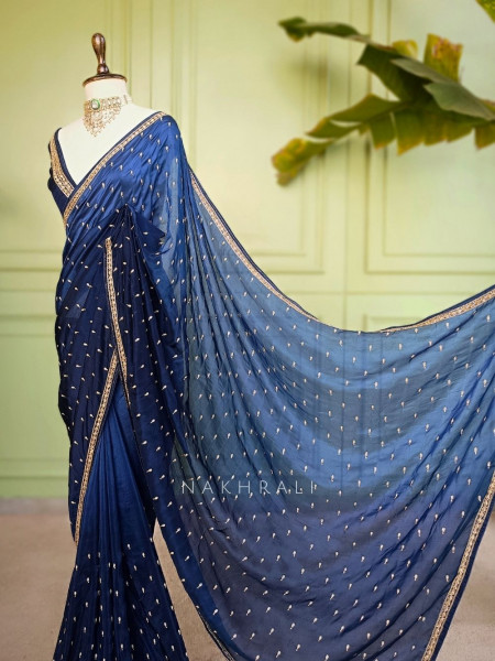 Sangini Blue Saree Zari Butti Work