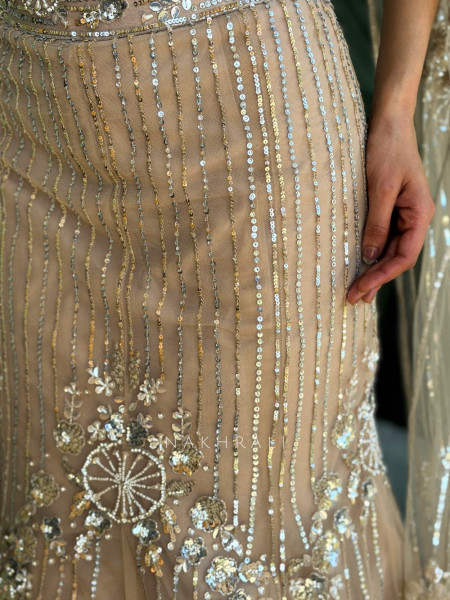 Elsa Nude Indo-Western Mermaid Lehenga with Sequin & Cut Dana Work