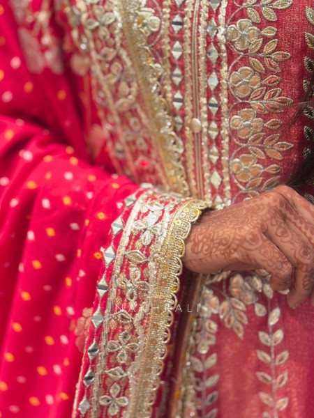 Nooriza Red Anarkali Set with Mirror Gota Patti and Zari Work