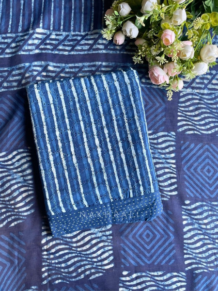 Ira Blue Geo Print Unstitched Dress Material