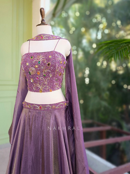 Urban Flare Wine Indo-Western Lehenga Set with Cut Dana and Stone Work