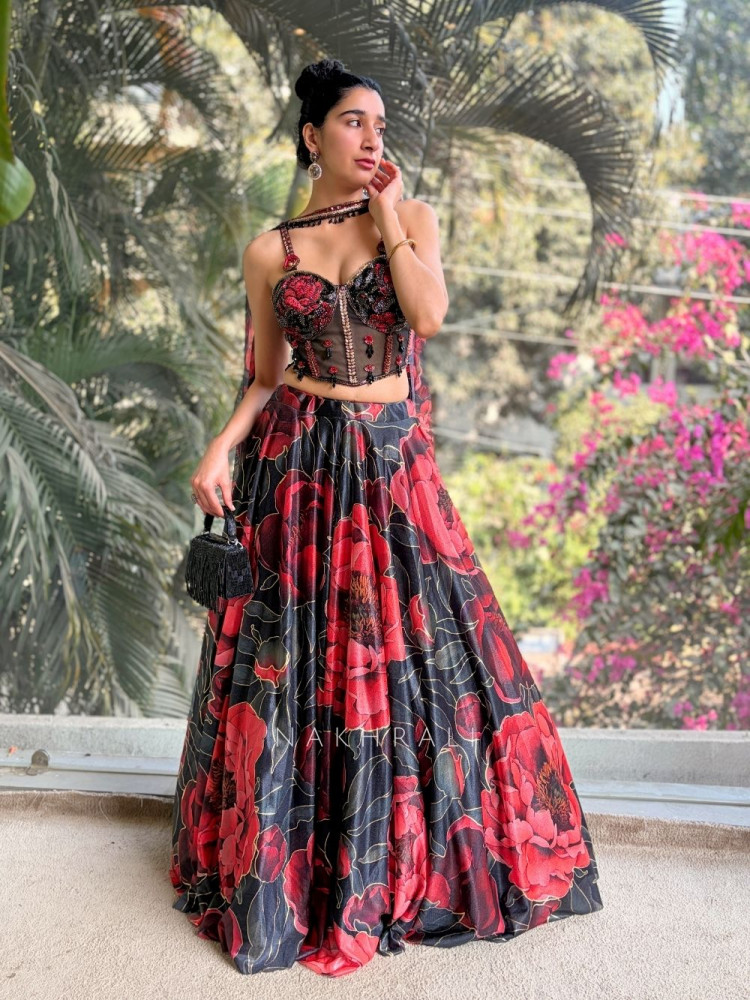Image of Roselle Black Corset Lehenga