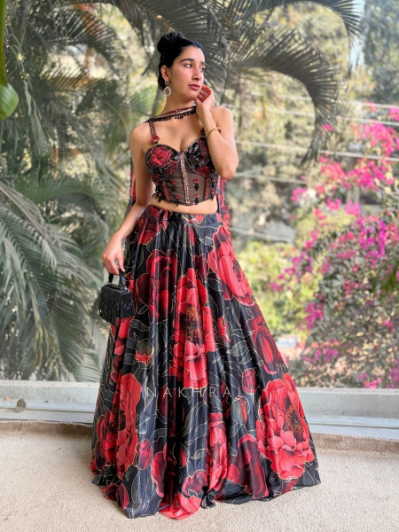 Roselle Black Corset Lehenga