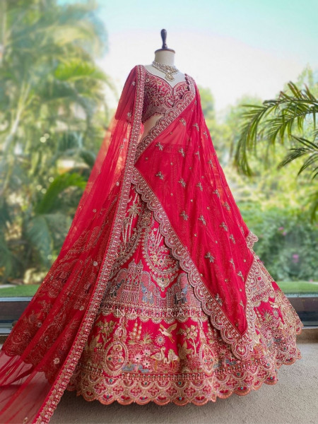 Ratan-Noor Red Silk Bridal Lehenga