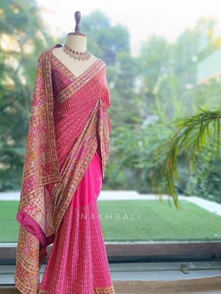 Ruby Multicolor Saree with Heavy Zardozi Border