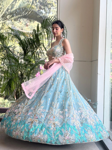 Azure Green Beaded Sequin Lehenga