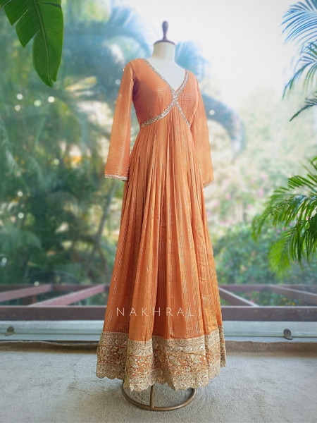 Zarelle Orange Anarkali with Zari Sequin Work and Dupatta