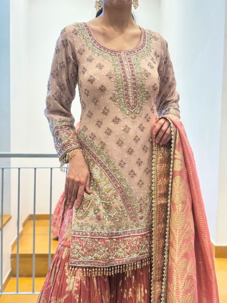 Gulnaz Pink Sharara Set with Zari and Sequin Work