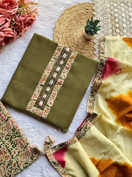 Nirvi Green Cotton Dress Material with Printed Bottom