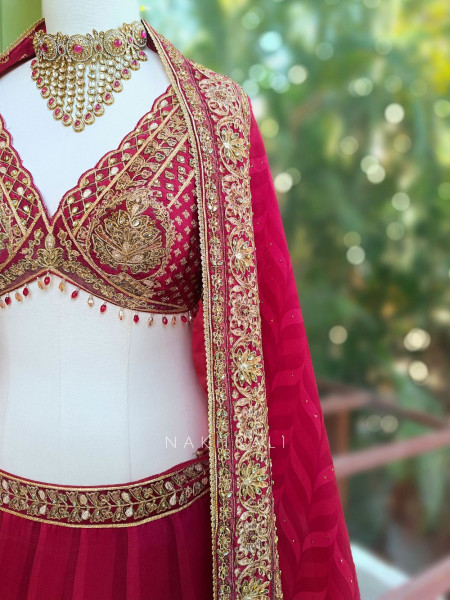 Vyra Red Bridal Lehenga with Heavy Embroidery and Stone Work