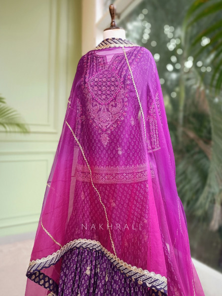 Farah Bloom Purple Gharara Set with Zari & Sequin Work
