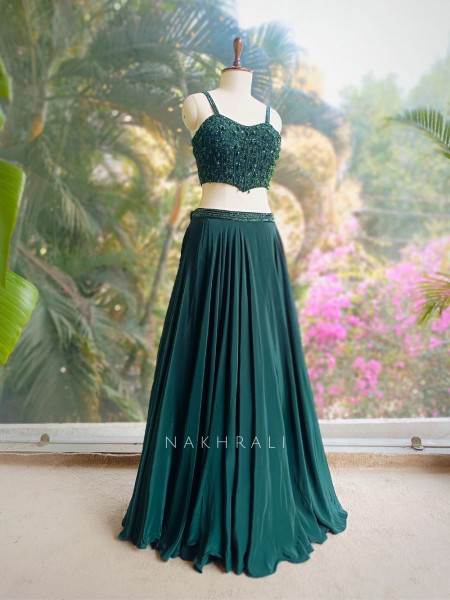 Meadow Green Lehenga Set with Beads and Sequin Work